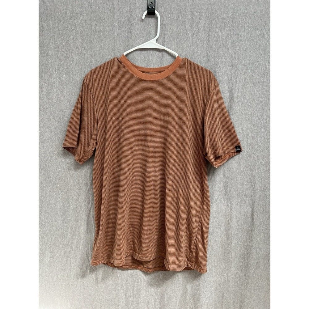 Prana Mens Sz LT Orange Striped Short Sleeve T-Shirt Outdoors Performance